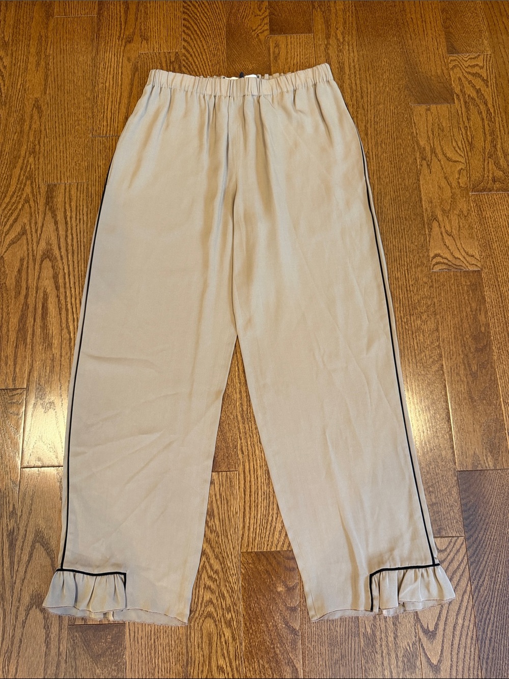 Marni Beige Ruffle Hem Pants with Black Piping